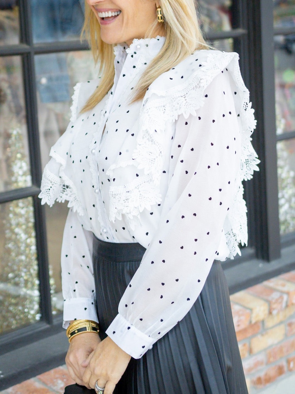 HEARTS AFLUTTER RUFFLE BLOUSE, WHITE - Picture 5 of 16